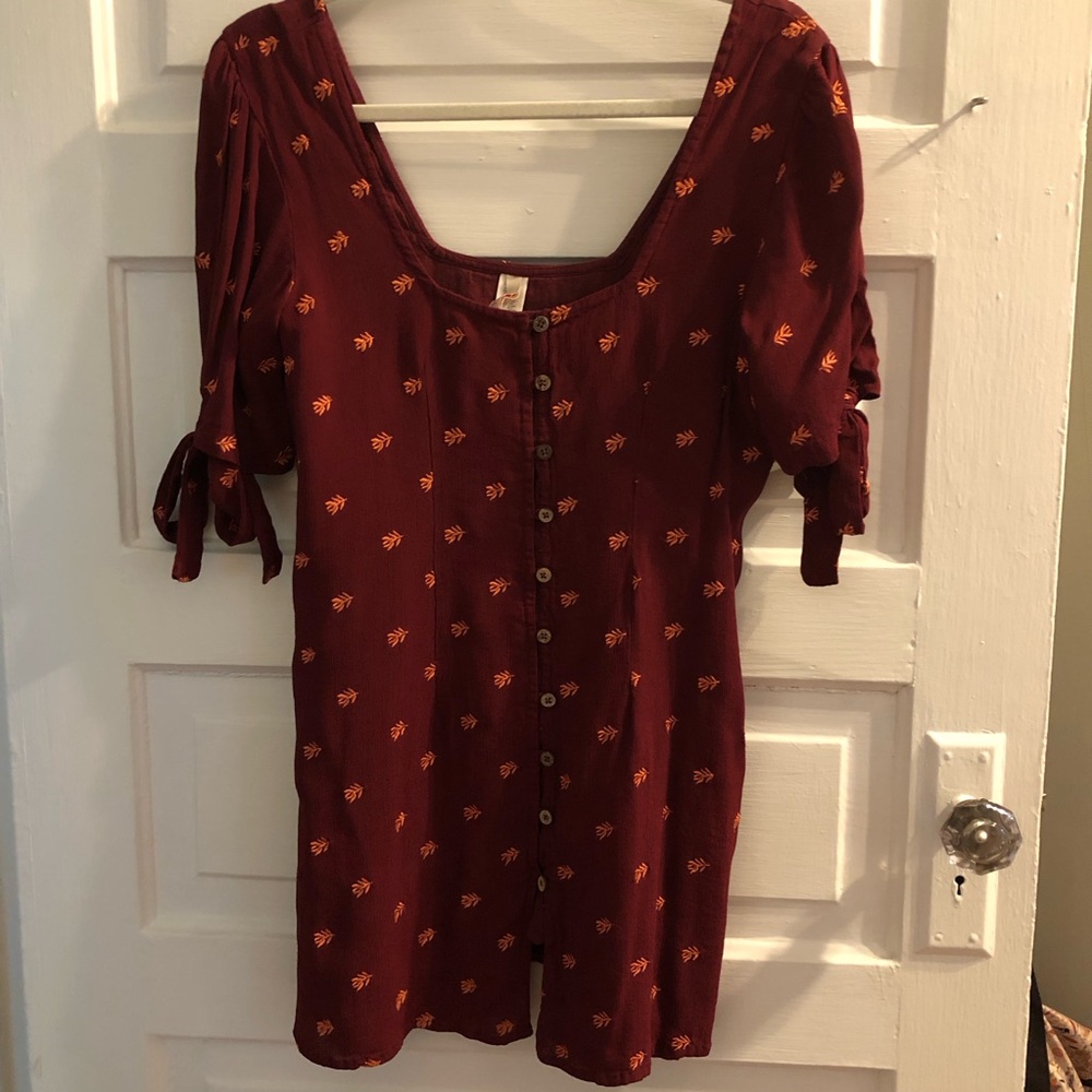 Red Floral Button-Down Dress